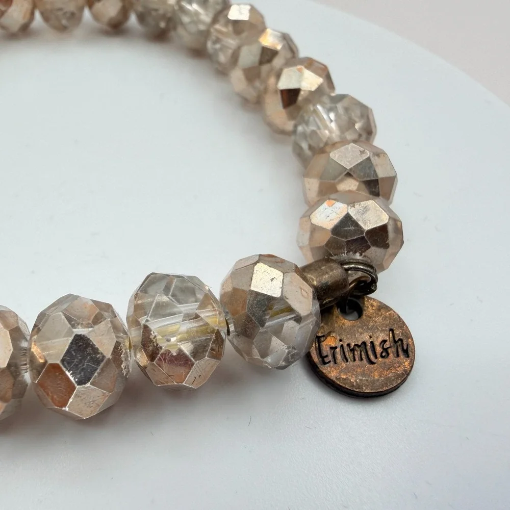 Vintage Y2K Erimish Silver Tone Stretch Beaded Bracelet Women's Classic Jewelry‎